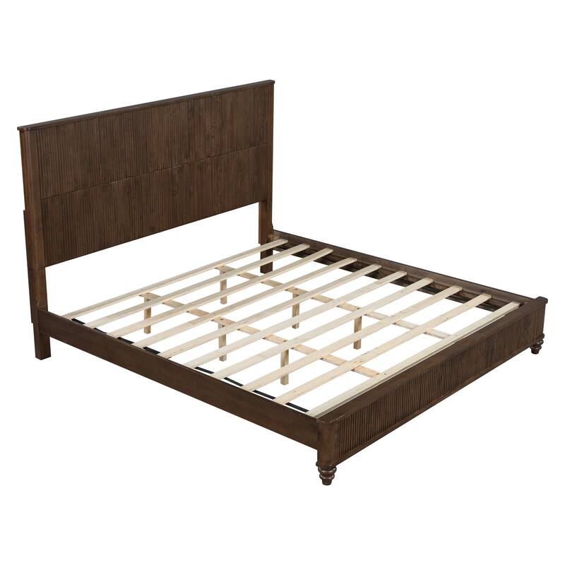 Solid Wood Bed Frame,King Platform Bed Frame with Headboard,Tall Headboard Natural Wood Bed ,No Box Spring Needed