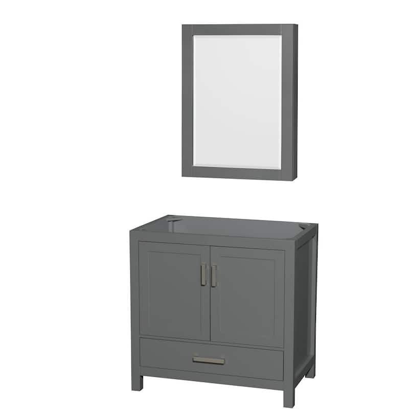 Wyndham Collection Sheffield 36" Hardwood Vanity Cabinet and Medicine - Dark Gray / Brushed Chrome Hardware - Painted