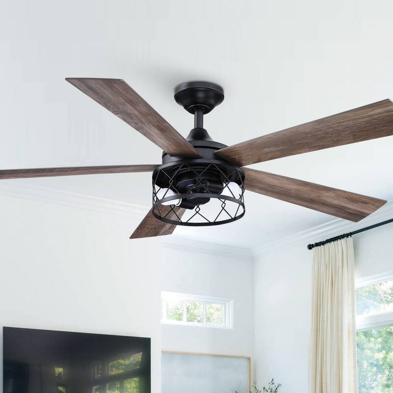 Industrial 52" Wood 5-Blade Indoor Ceiling Fan with Light Kit and Remote