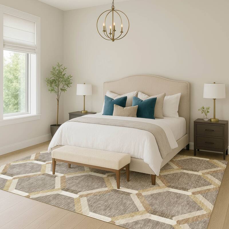 Machine Washable Indoor/ Outdoor Modern Trellis Chantille Rug