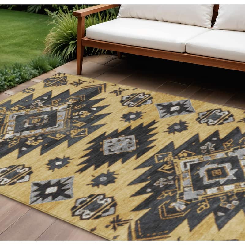 HomeRoots Tribal Transitional Rectangle Outdoor Rug - 9' X 12'