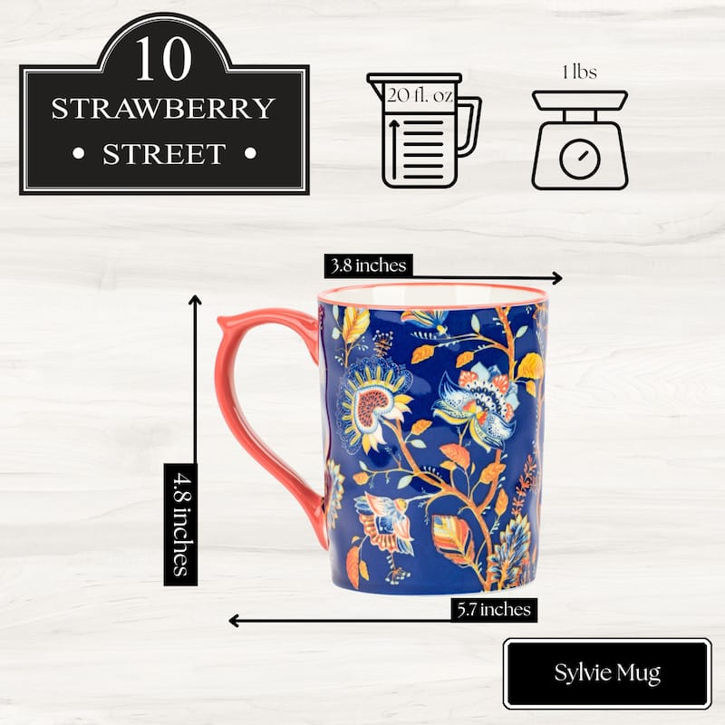 10 Strawberry Street Sylvie Flora Mugs, Set of 4