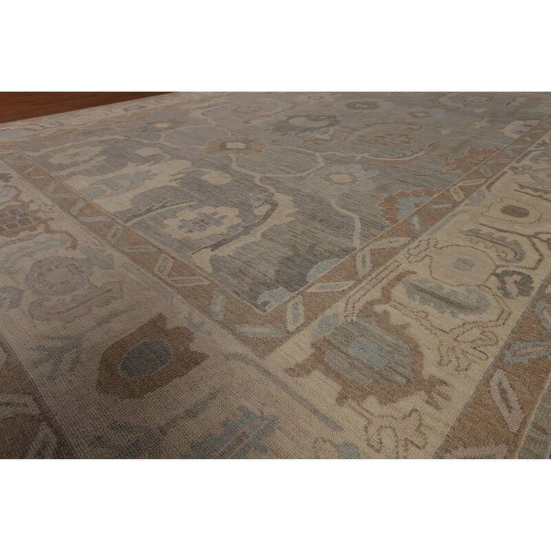 Floral Oushak Turkish Area Rug Handmade Vegetable Dye Wool Carpet - 9'0"x 11'5"