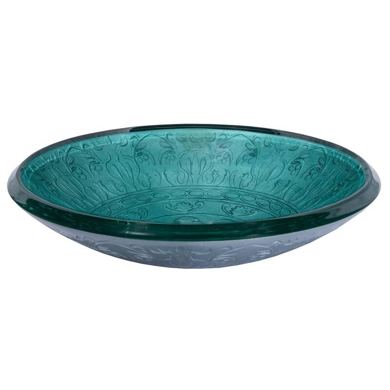 Eden Bath Teal Glass Vessel Sink With Embossed Pattern