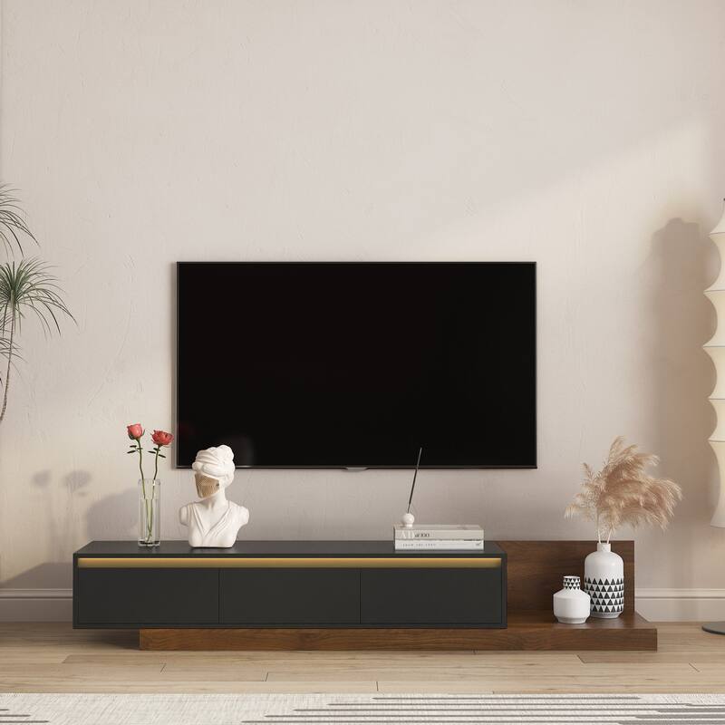 Modern TV Stand with LED Lights, Entertainment Center Wooden TV Stand, TV Stand Desk Media Cabinet with Storage