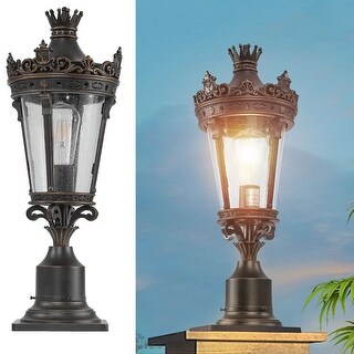 Vintage Crown Outdoor Pillar Lamp Coffee Gold Waterproof Aluminum