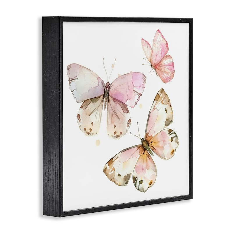 Stupell Soft Watercolor Butterfly Trio Framed Giclee Art Design By LSR Creative Studio
