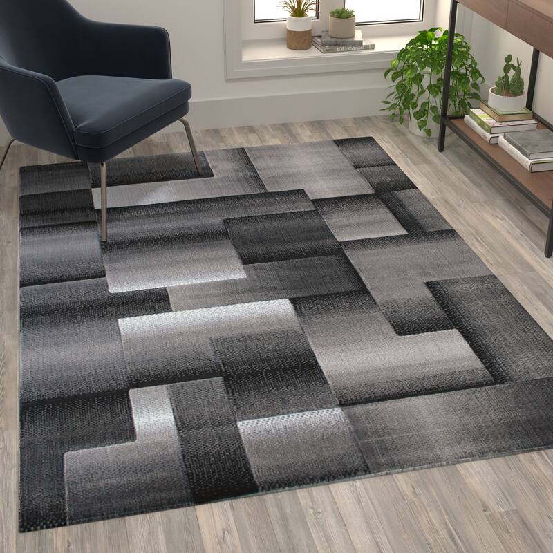Modern Geometric Style Color Blocked Indoor Area Rug - Grey - 5' x 7'