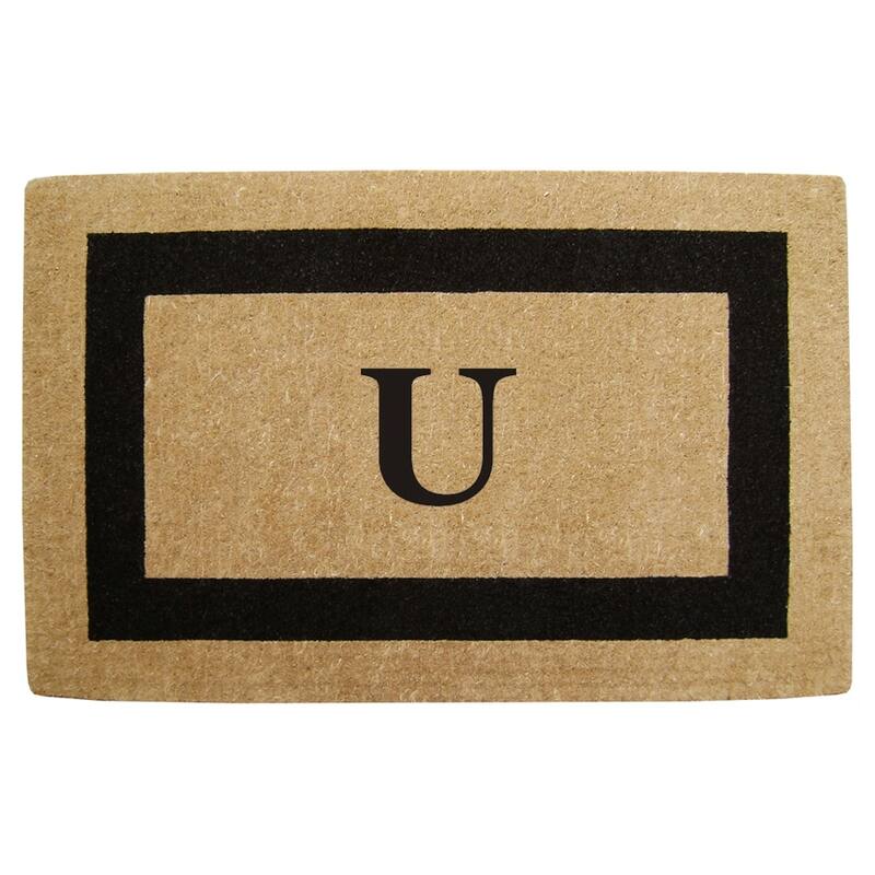 Heavy-duty Coir Fiber Single Black Framed Letter Monogrammed Doormat - 30 inches x 48 inches - U