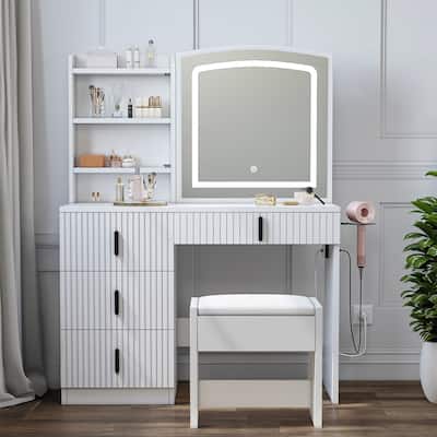 Moasis 39" Wide Makeup Vanity Set with Stool and 3 Color Sliding Mirror