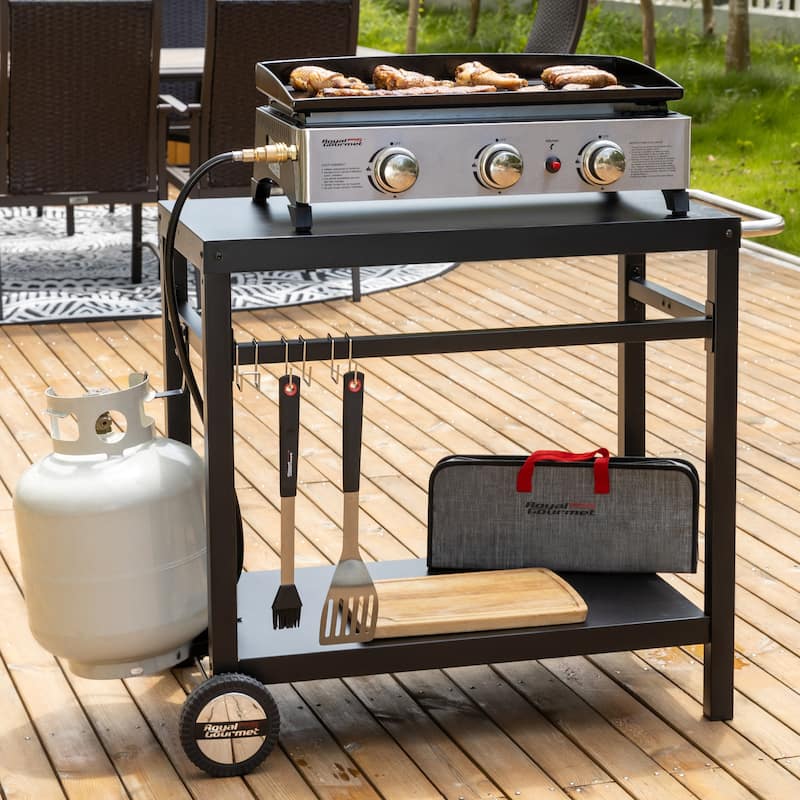 Royal Gourmet Double Shelf Movable Dining Cart Work Table with Handle,Black