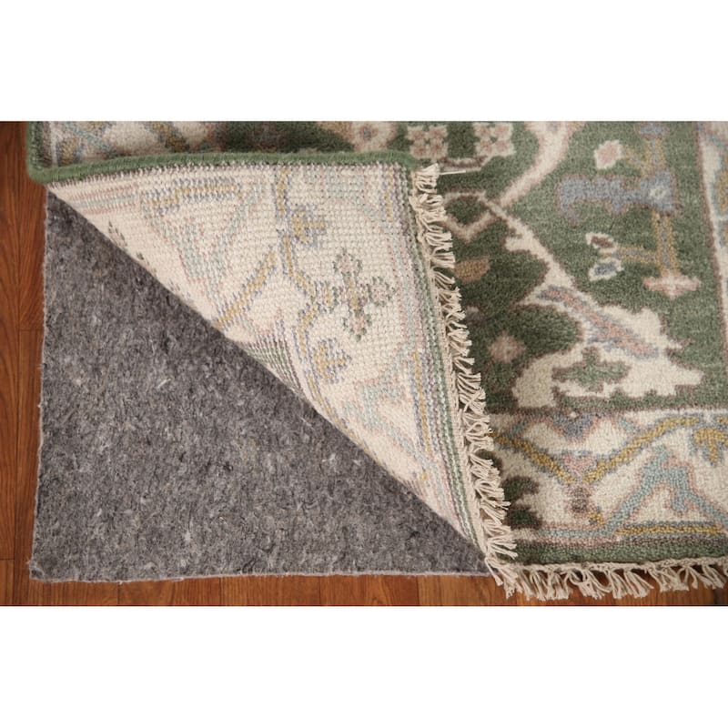 Green Oushak Style Runner Rug Hand-knotted Wool Carpet - 2'7"x 10'0"