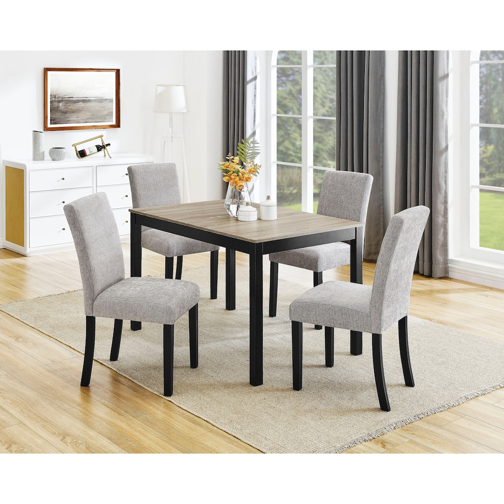 5pc Contemporary Dining Set Rectangular Table Two Tone Finish Gray Upholstered Chairs Wooden Leg Dining Room Furniture B