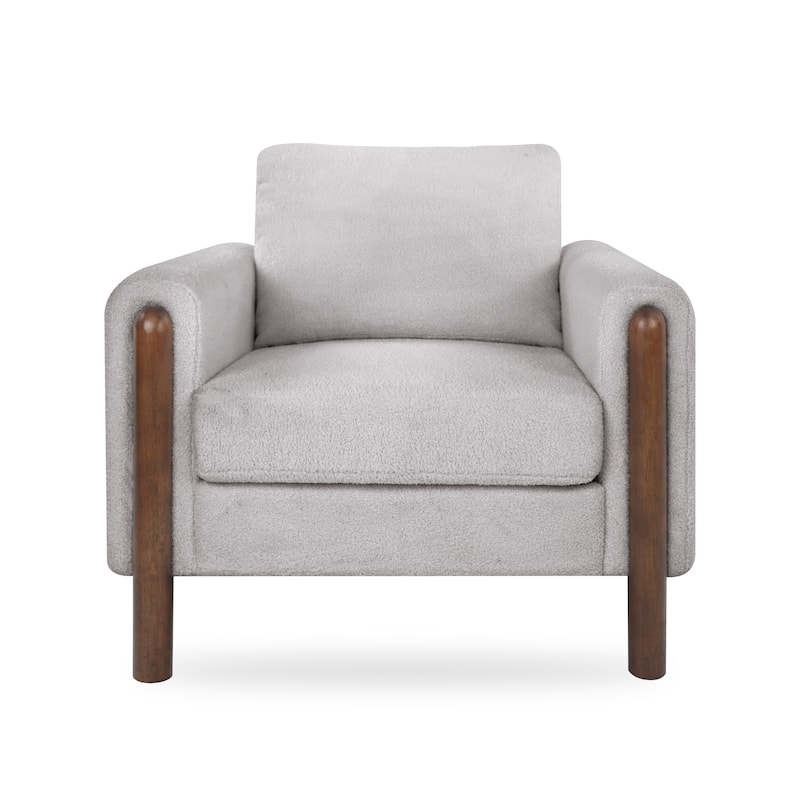 Christopher Knight Home Rowan Accent Chair Curved Handrails Single Sofa with Walnut Legs - Grey
