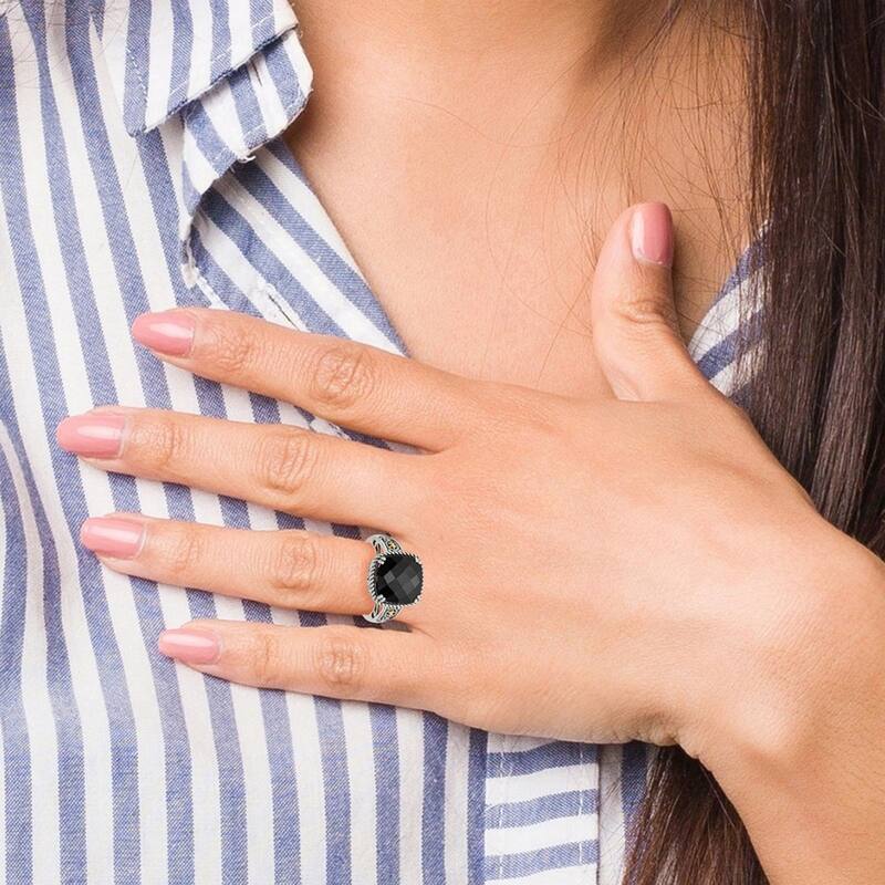 Curata 925 Sterling Silver With 14k Simulated Onyx Ring