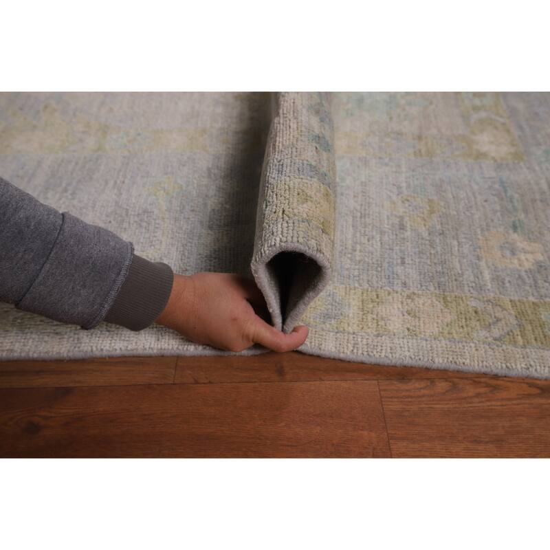 Vegetable Dye Oushak Oriental Area Rug Hand-Knotted Grey Wool Carpet - 8'11"x 11'8"