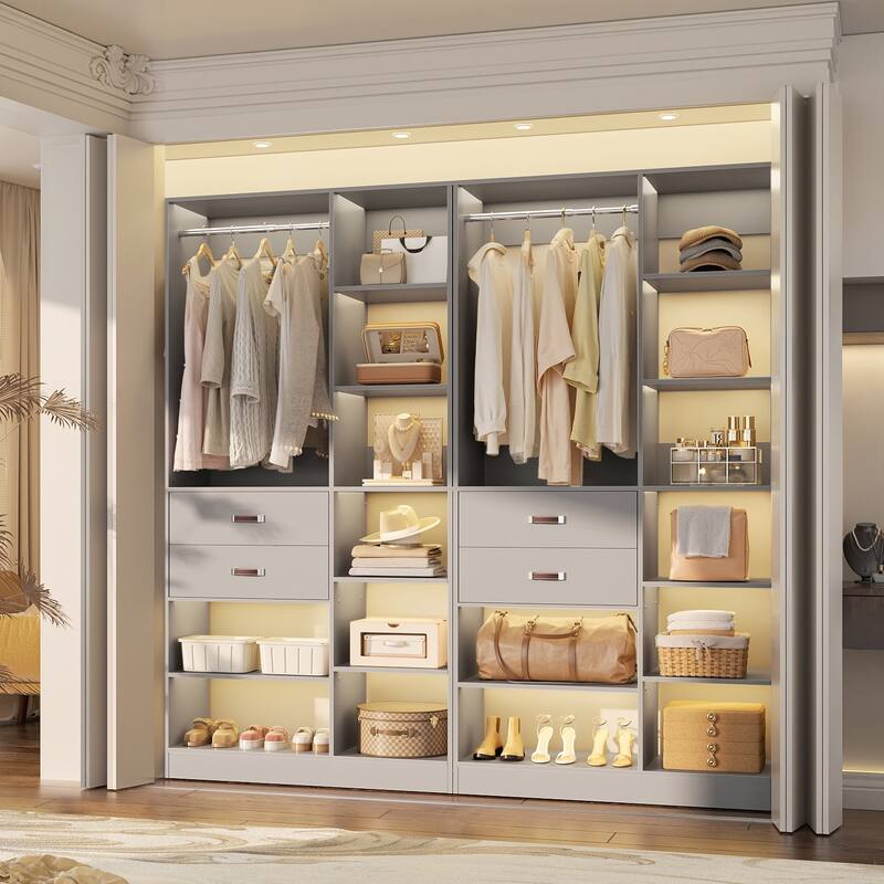 40'' Large Closet System with 10 Shelves and 2 Drawers, Freestanding Closet Organizer with Hanging Rods