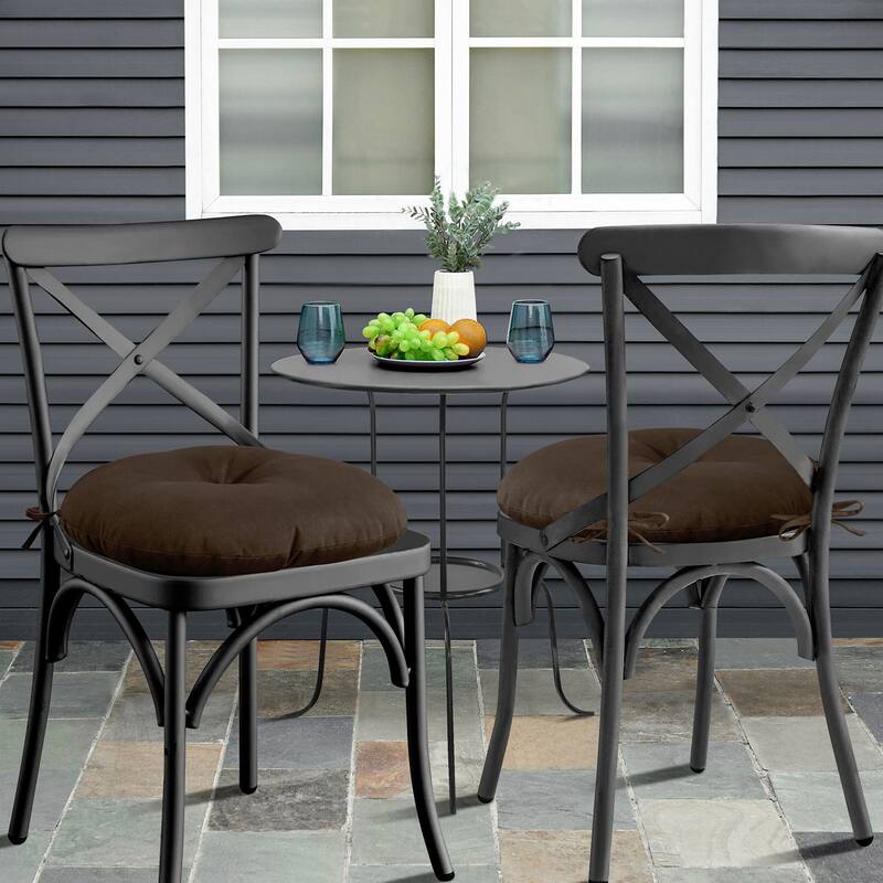 Bistro 15 X 15 x 5 Patio Chair Tufted Cushion With Ties - Set of 4 - Chocolate