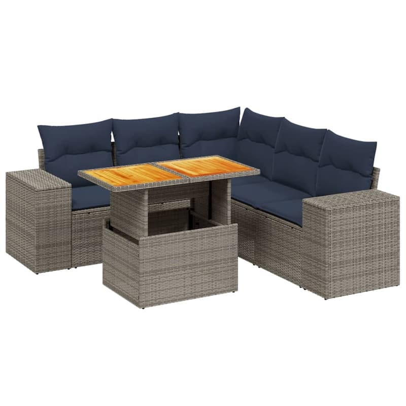 vidaXL Patio Sofa Set with Cushions Outdoor Furniture 6 Piece Poly Rattan - 24.4 x 24.4 x 27.2
