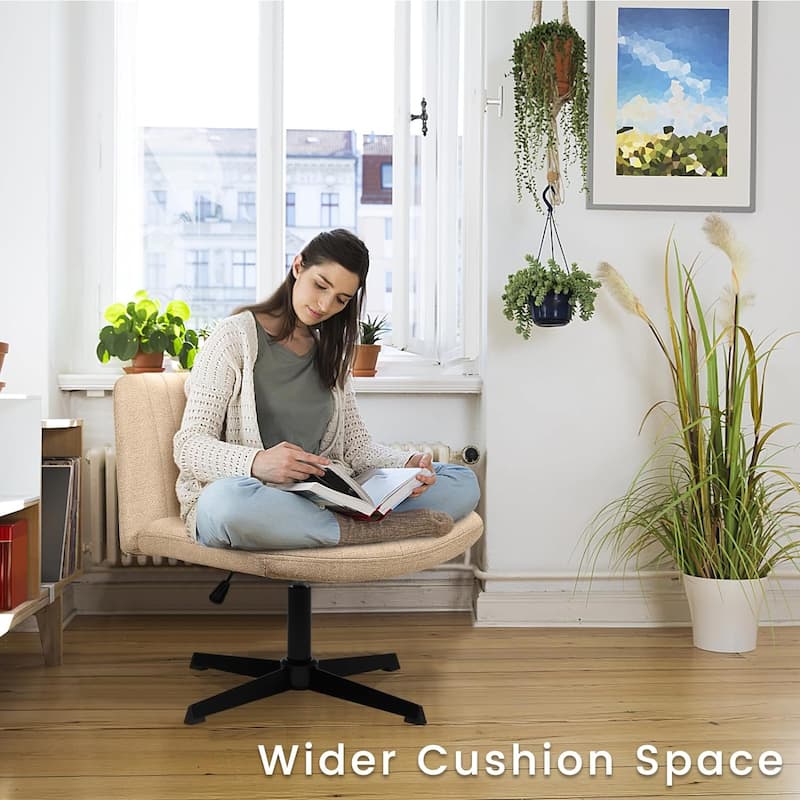 BOSSIN Armless Office Desk Chair No Wheels,Fabric Padded Modern Swivel Vanity Chair