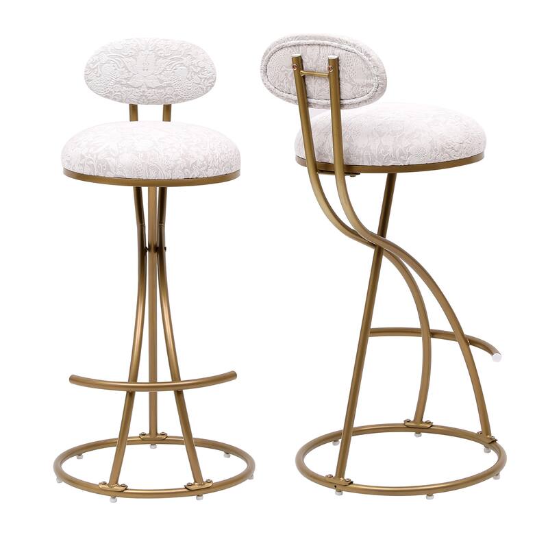 Round Print Bar Stools Set of 2, Modern S-Type Metal Frame Upholstered Chairs for Kitchen Island & Dining Rooms Counter Stools