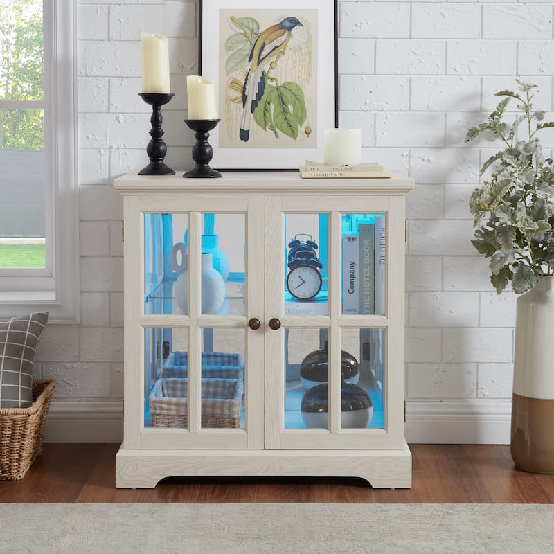 LED Curio Display Cabinet,Antique Display Cabinet with Adjustable Shelves,Retro Design Quality Showcase with Lattice Doors - White