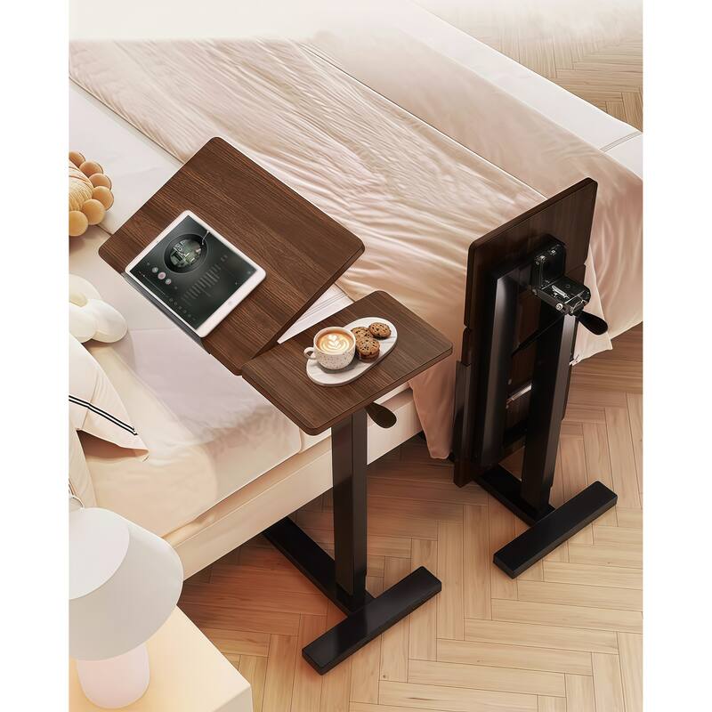 Mobile Overbed Table with Wheels, Height Adjustable Laptop Stand & Tilting Tray for Bed or Sofa - Walnut