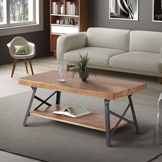 Solid Wood Rustic Coffee Table with Two-level shelf - Bed Bath & Beyond ...