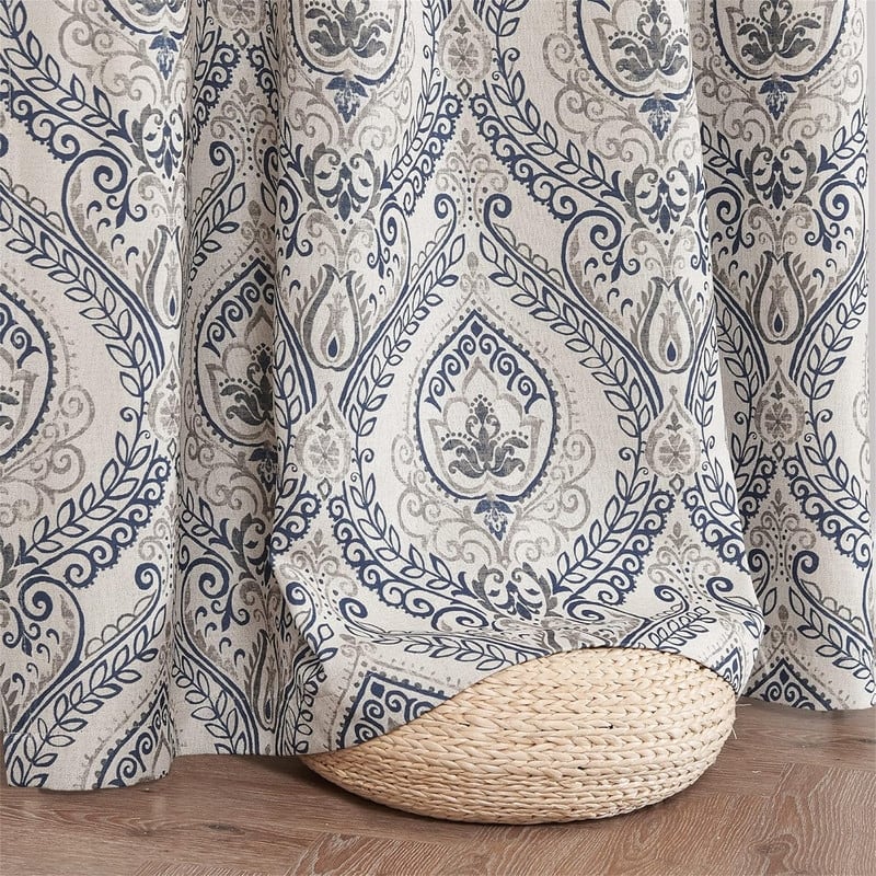 Blue Damask Blackout 84" Vintage