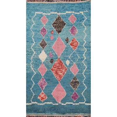 Turquoise Blue Moroccan Oriental Area Rug Hand-Knotted Wool Carpet - 5'0"x 9'1"