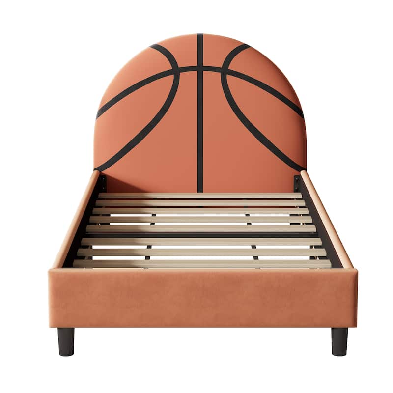Basketball Design Upholstered Twin Platform Bed Sport Style Bed for Boys & Girls, Teens