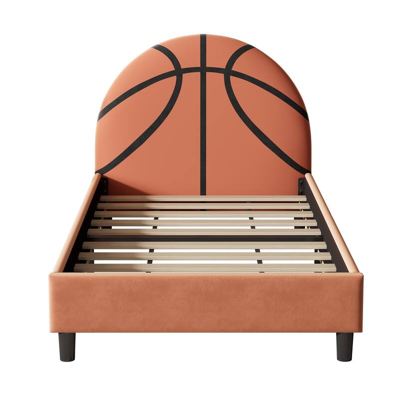 GDFStudio - Jordan Basketball-Inspired Twin Bed with Sporty Upholstery for Kids and Teens, Platform Desig