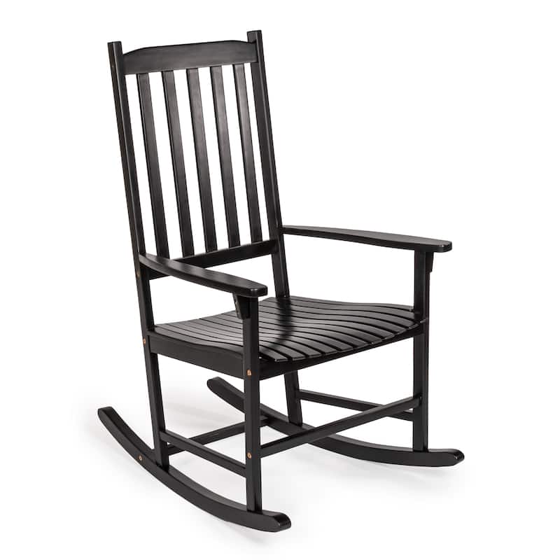 Parker Farmhouse Classic Slat-Back 350-LBS Support Acacia Wood Outdoor Rocking Chair, by JONATHAN Y
