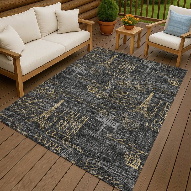 Machine Washable Indoor/ Outdoor Paris Chic Chantille Rug - Black - 3' x 5'