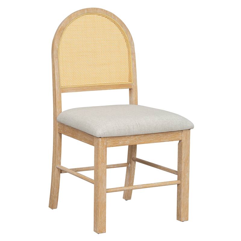 Roomfitters Farmhouse Rectangular Dining Table, 6 Rattan Chairs, 7-Piece Kitchen Furniture Set