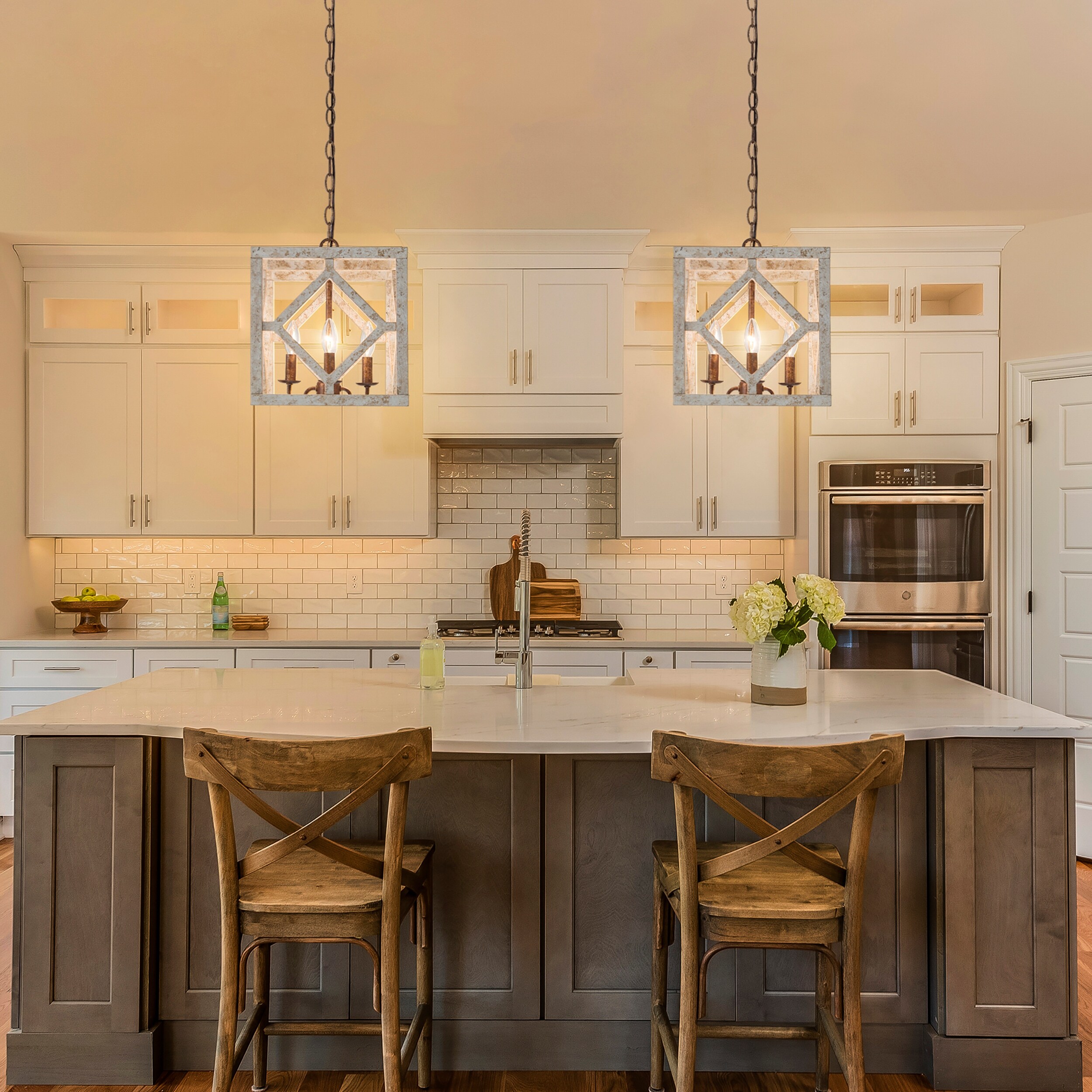 wood square pendant light