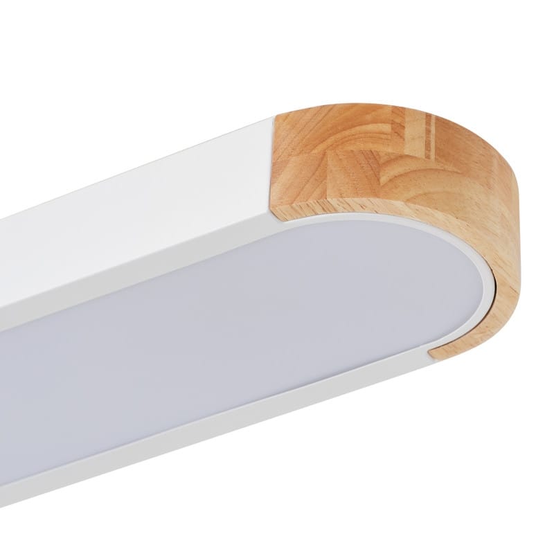 Modern Wood Grain Linear Flush Mount Ceiling Light Matte White LED Fixture for Bedroom Living Room Kitchen