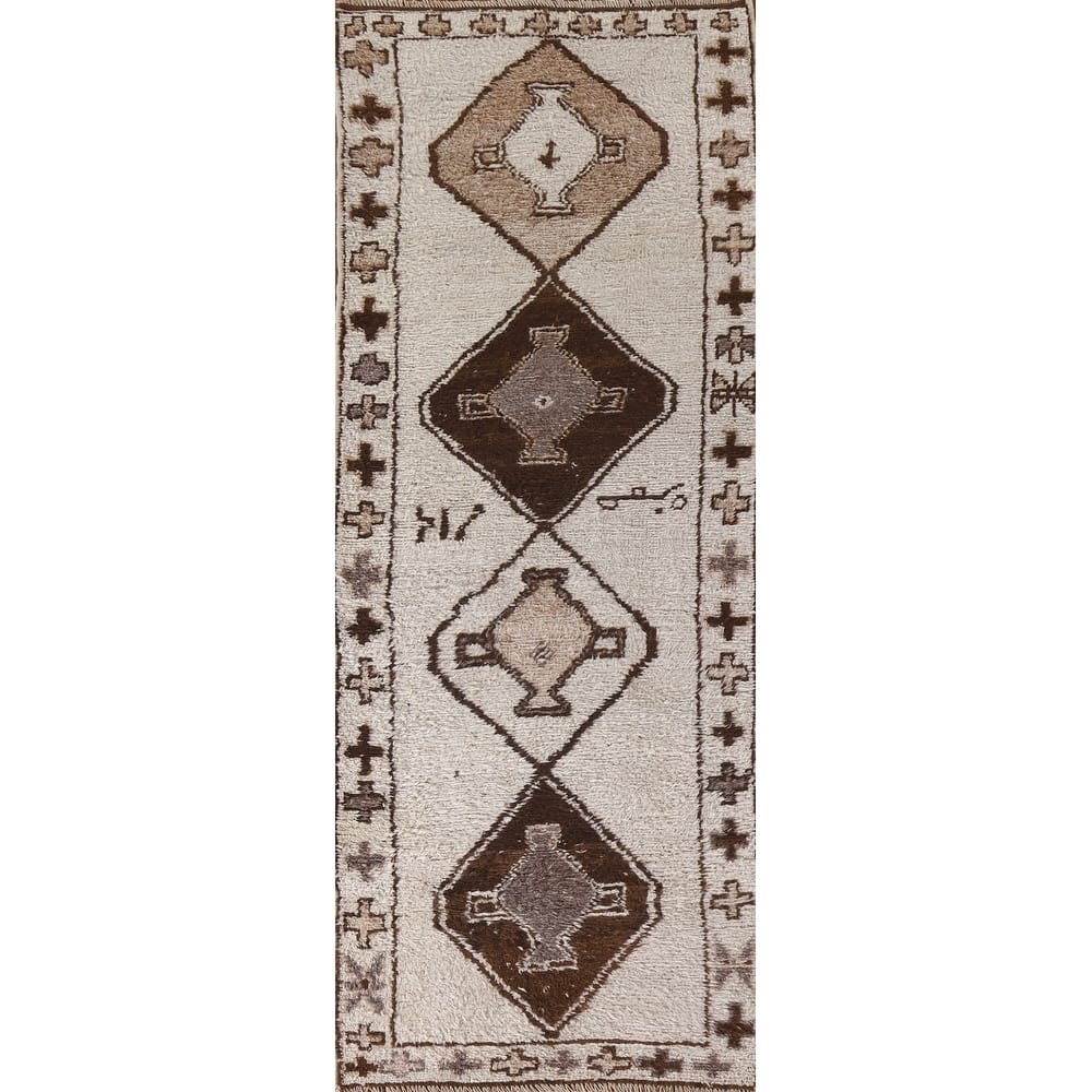 Natural Dye Beige Anatolian Turkish Runner Rug Handmade Wool Carpet - 3'6"x 10'11"