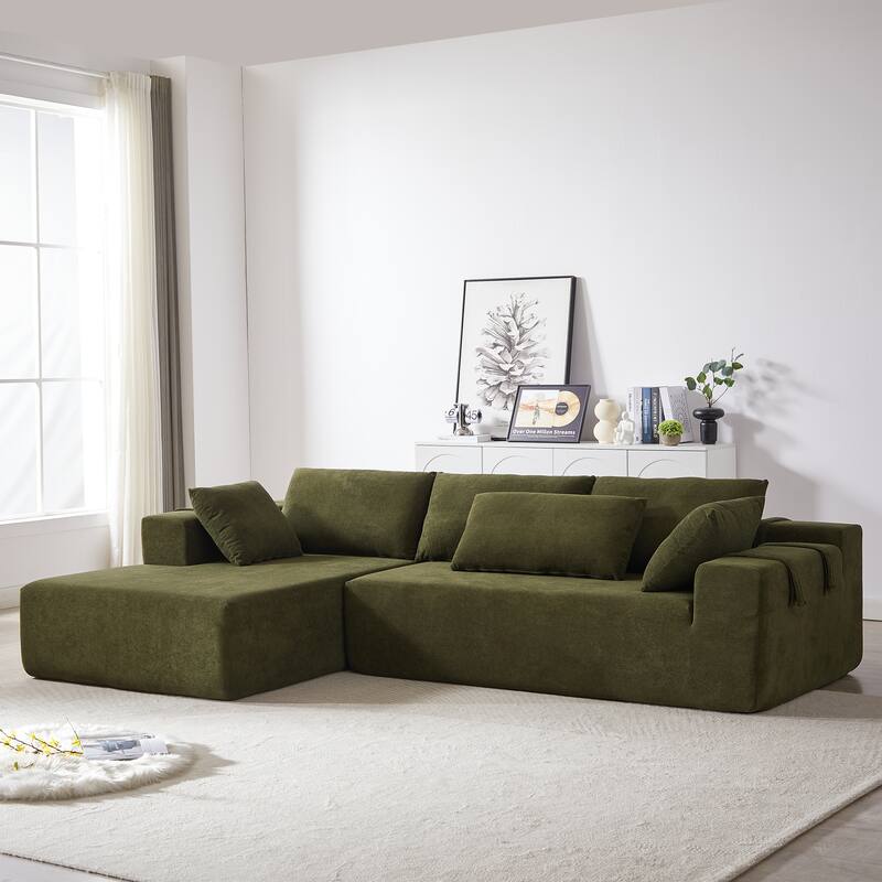 Modern Chenille Upholstered Sectional Sofa Couch Set,Modular L Shaped Sectional Living Room Sofa Set With 6 Pillows(Left Chaise)