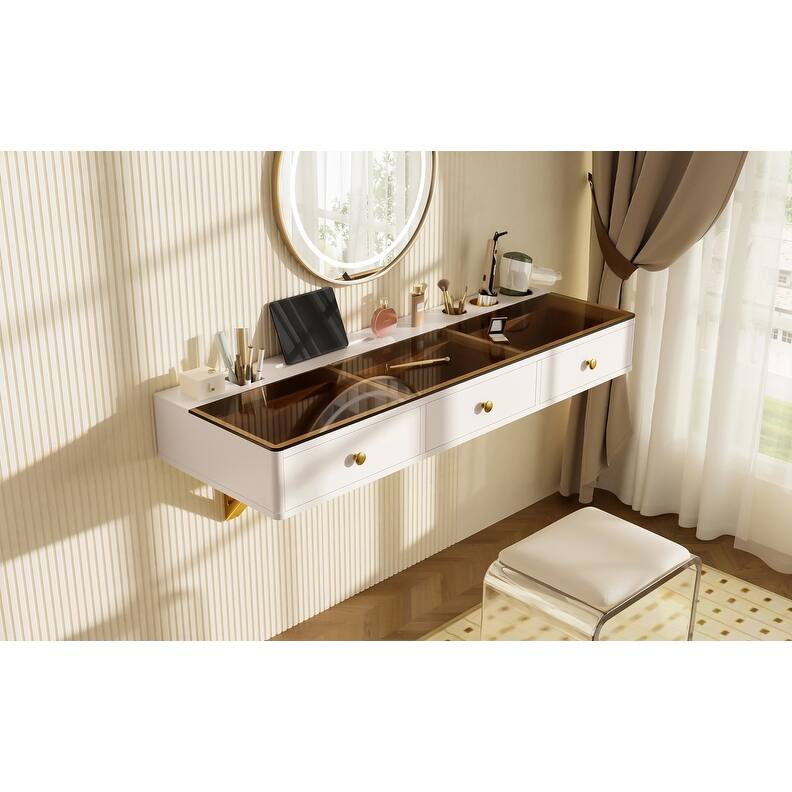 47" Floating Vanity Desk with Drawers - Wall-Mounted Organizer for Makeup, Study, and Hair Styling