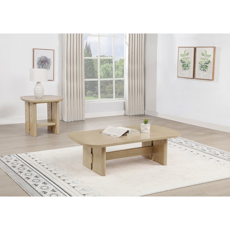 Kailani Coastal Coffee and End Table Set Beige Oak