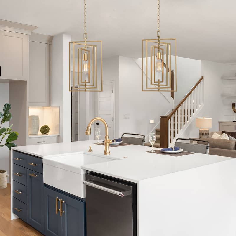 Modern Farmhouse Metal Kitchen Island Pendant 12-inch Gold Black Adjustable Lantern Light