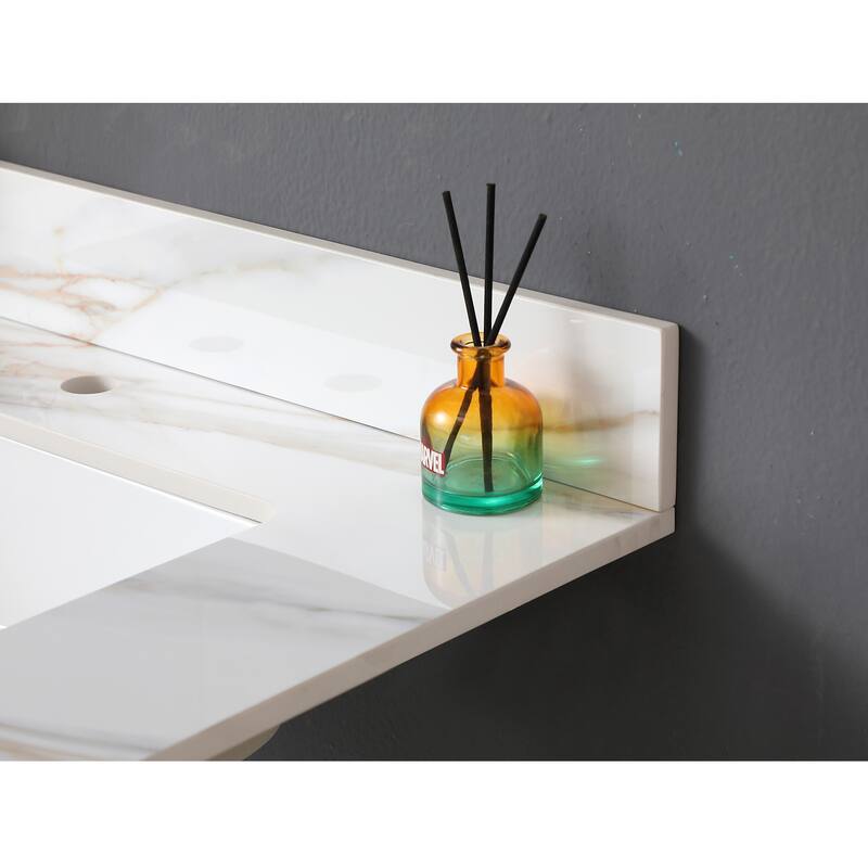 31 Inch Marble Vanity Top,Bathroom Vanity Top with Undermount Rectangular Middle Sink and 4 Inch Height Backsplash