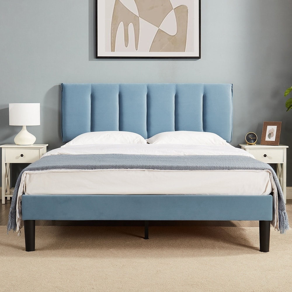VECELO Tufted Upholstered Platform Bed Frame with Adjustable Height Headboard Twin/Full/Queen Size Beds
