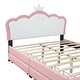 preview thumbnail 39 of 57, Upholstered Platform Bed w/ Crown Headboard, Leather Princess Bed Frame with Wood Slats Support for Kids Teens