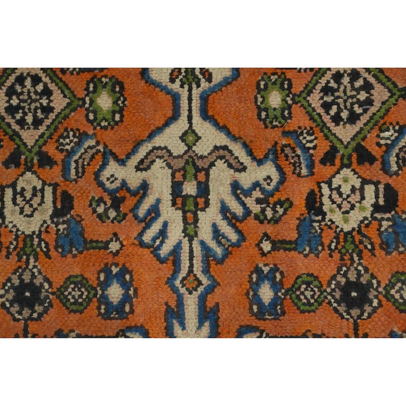 Hand Knotted Oriental 100% Wool Carpet Traditional Medallion Oranges & Rust Hamedan Area Rug - 9' 10'' X 6' 7''