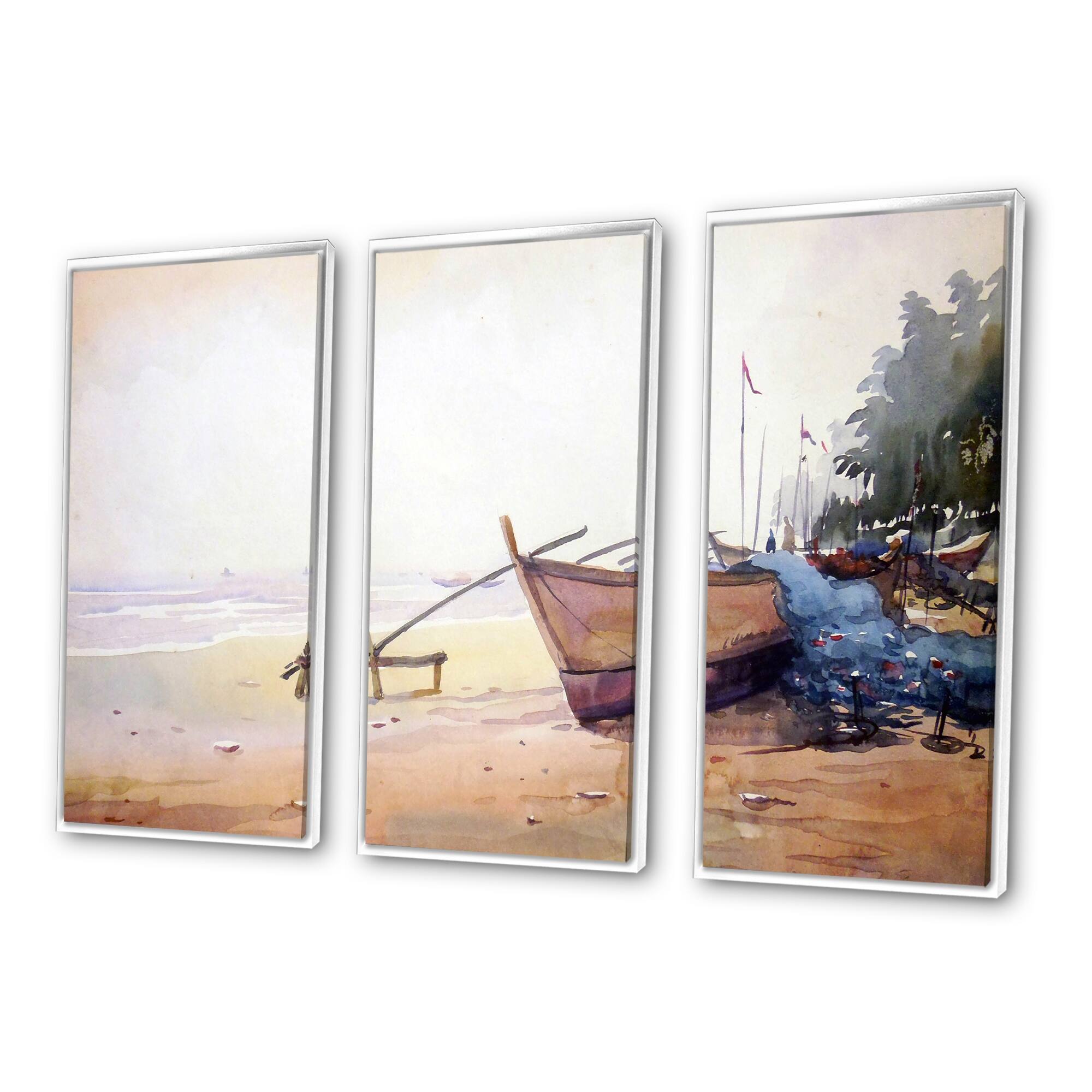 Designart "Fishing Boats In The Harbor" Nautical & Coastal Framed Wall