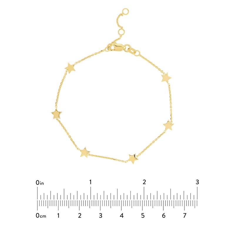 Curata 14k Yellow Gold 7.25" Polished Star Station Adjustable Bracelet