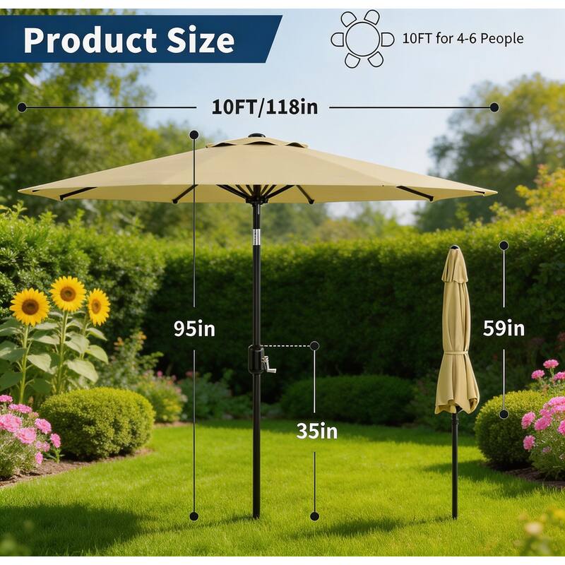 10ft Outdoor Patio Umbrella, with Crank Lift & Push Button Tilt, UV Protection Waterproof