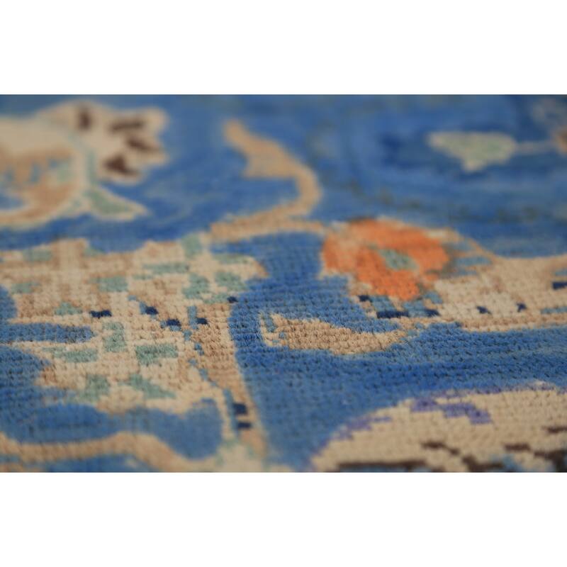 Blue & Orange Tabriz Persian Area Rug Handmade Wool Carpet - 6'8"x 9'3"